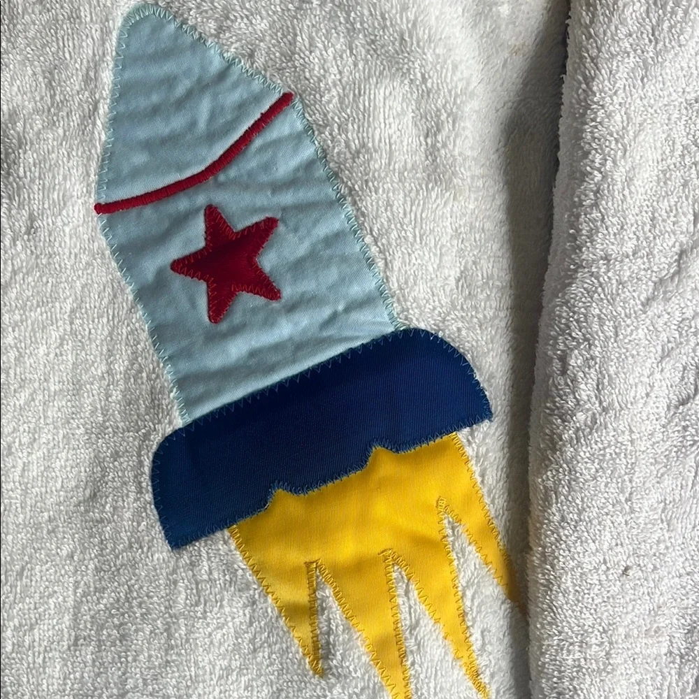 White and Red Rocket Bath Towel for Kids